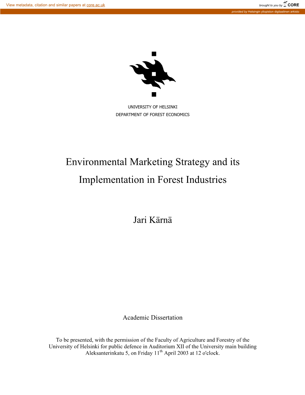 dissertations on environmental marketing