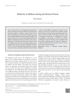 Medicine in Balkans During the Roman Period