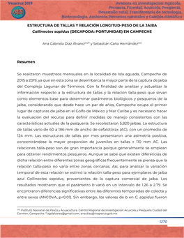 ESTRUCTURA DE TALLAS Y RELACIÓN LONGITUD-PESO DE LA JAIBA Callinectes Sapidus (DECAPODA: PORTUNIDAE) EN CAMPECHE