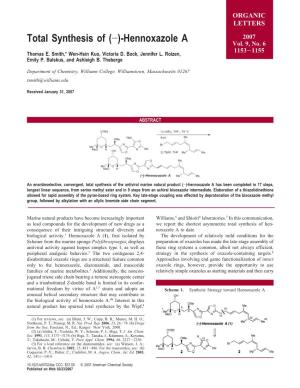 Total Synthesis of ( )-Hennoxazole a Vol