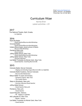 Curriculum Vitae Karina Elver Latest Activities + CV
