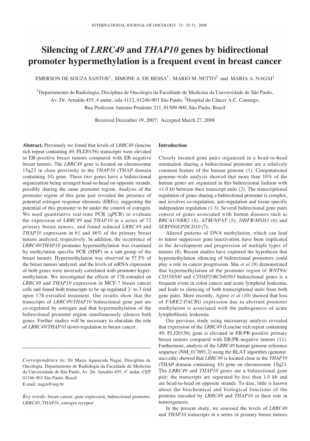 Silencing of LRRC49 and THAP10 Genes by Bidirectional Promoter Hypermethylation Is a Frequent Event in Breast Cancer