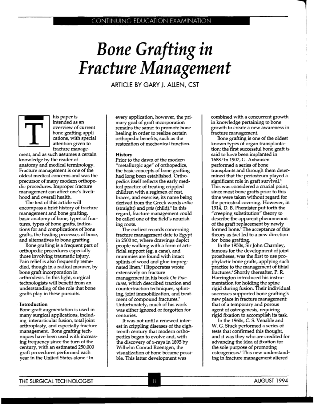 Bone Grafting in Fracture Management ARTICLE by GARY J