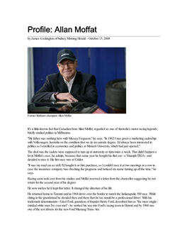 Profile: Allan Moffat by James Cockington of Sidney Morning Herald – October 15, 2008