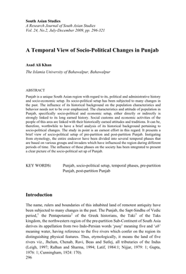 A Temporal View of Socio Political Changes in Punjab