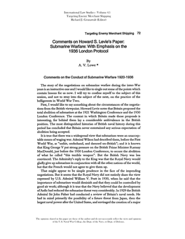 Comments on Howard S. Levie's Paper: Submarine Warfare: with Emphasis on the 1936 London Protocol