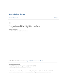 Property and the Right to Exclude Thomas W
