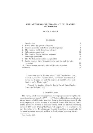 THE ARF-KERVAIRE INVARIANT of FRAMED MANIFOLDS Contents 1