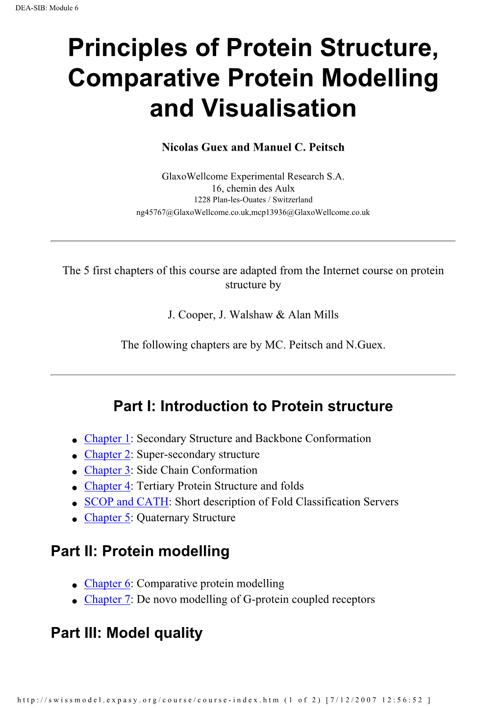 Module 6 Principles of Protein Structure, Comparative Protein Modelling and Visualisation