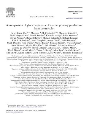 A Comparison of Global Estimates of Marine Primary Production from Ocean Color