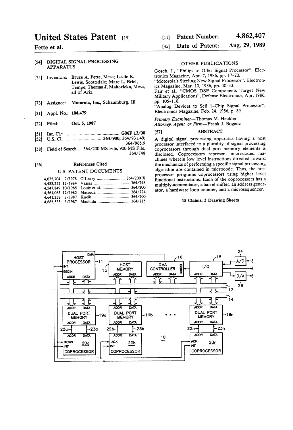 United States Patent (19) (11 Patent Number: 4,862,407 Fette Et Al