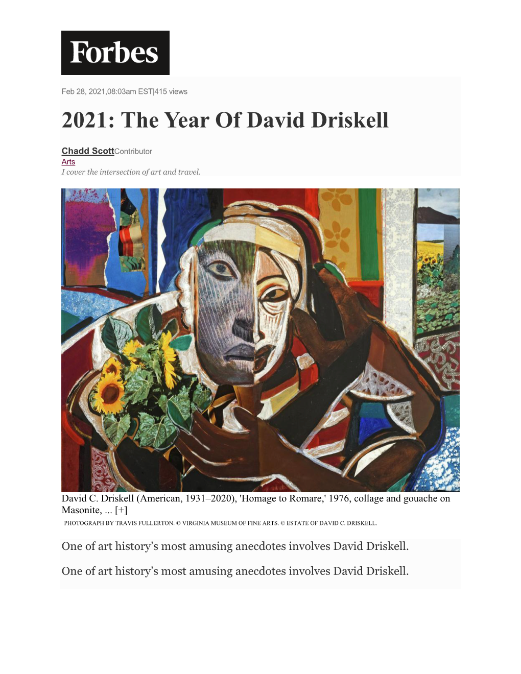 Forbes: 2021: the Year of David Driskell