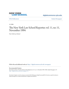 The New York Law School Reporter, Vol. 11, No. 11, November 1994