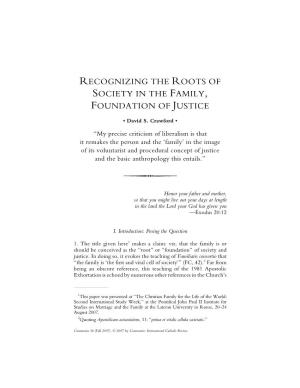 David S. Crawford. Recognizing the Roots of Society in The
