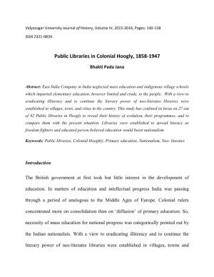 Public Libraries in Colonial Hoogly, 1858-1947