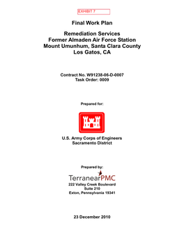 Final Work Plan Remediation Services Former Almaden Air Force Station Mount Umunhum, Santa Clara County Los Gatos, CA