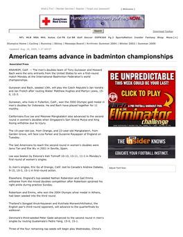 American Teams Advance in Badminton Championships