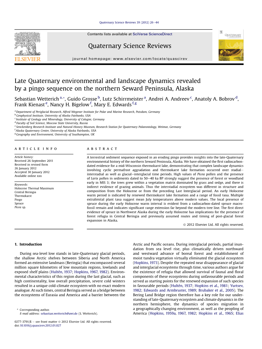 Late Quaternary Environmental and Landscape Dynamics Revealed by a Pingo Sequence on the Northern Seward Peninsula, Alaska