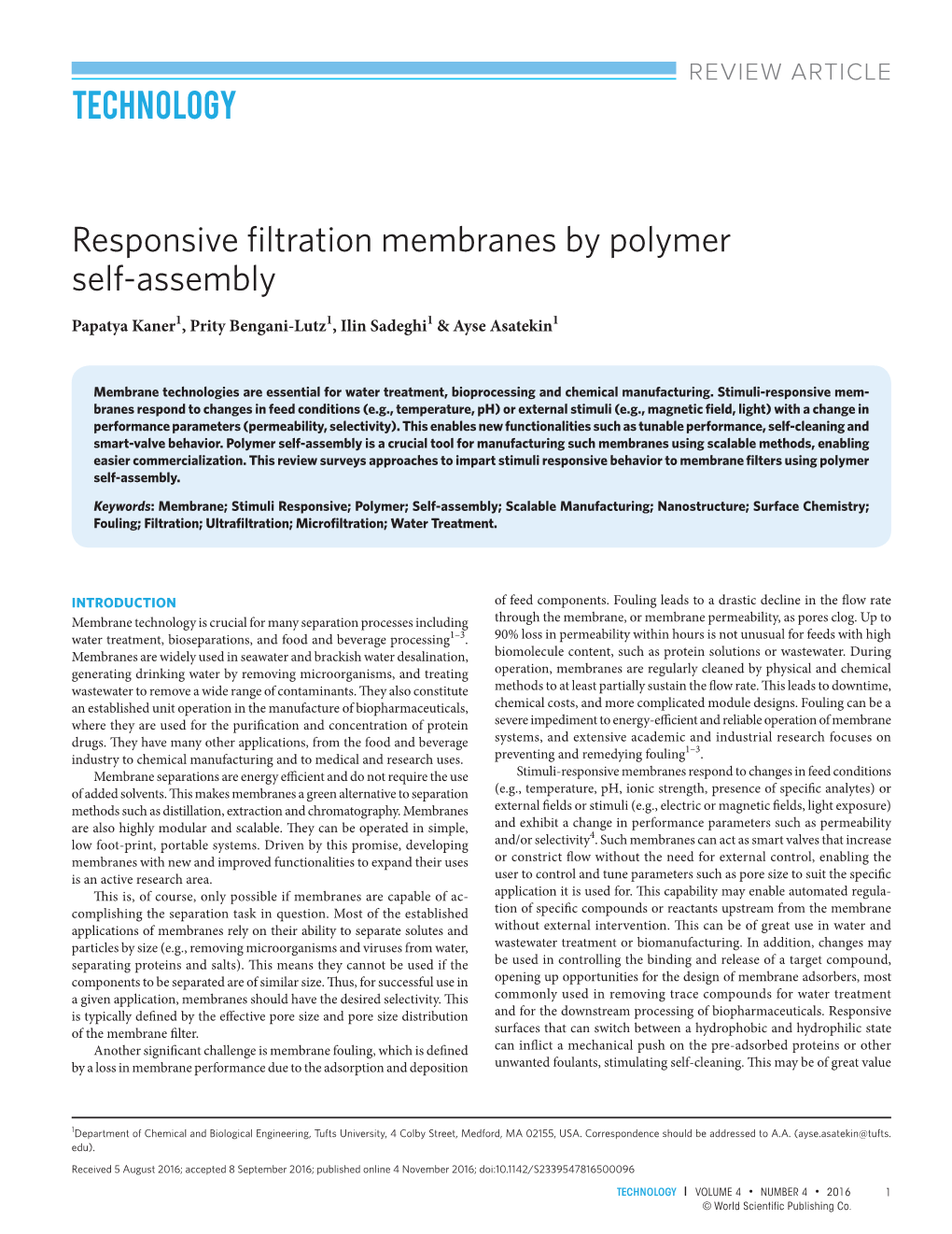 Responsive Filtration Membranes by Polymer Self-Assembly