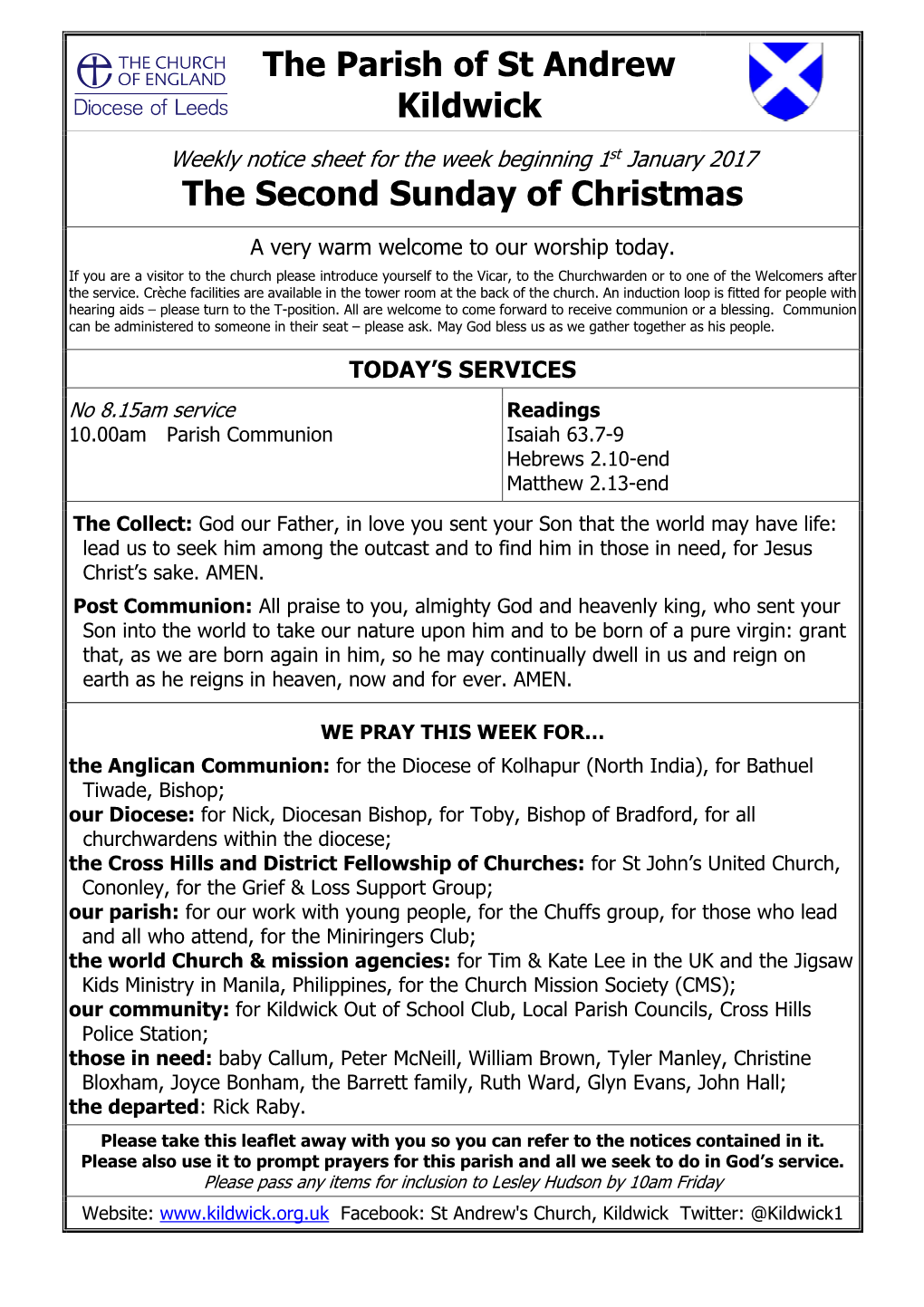 The Parish of St Andrew Kildwick the Second Sunday of Christmas