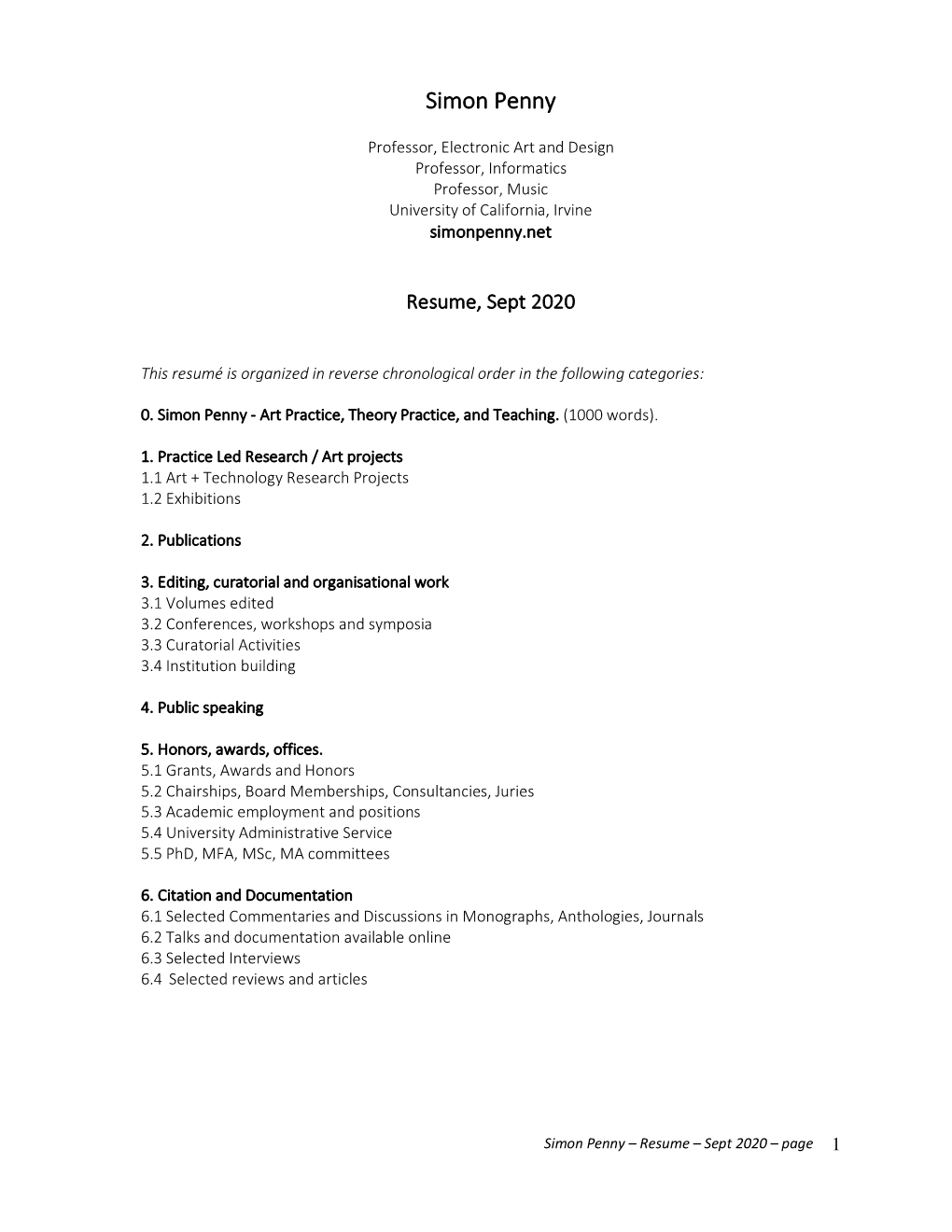 Resume, Sept 2020