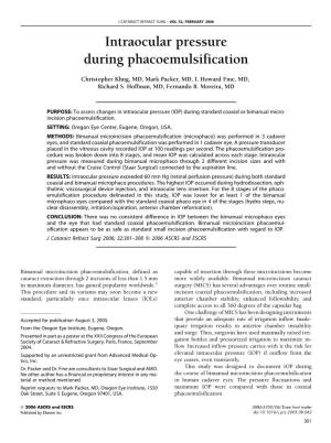 Intraocular Pressure During Phacoemulsification