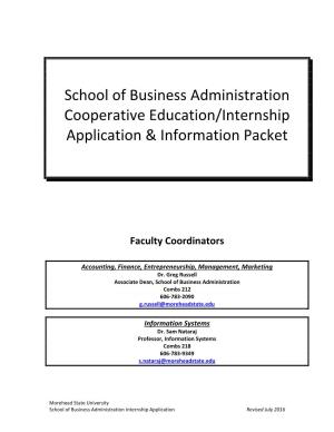 School of Business Administration Cooperative Education/Internship Application & Information Packet