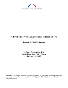 A Brief History of Congressional Reform Efforts
