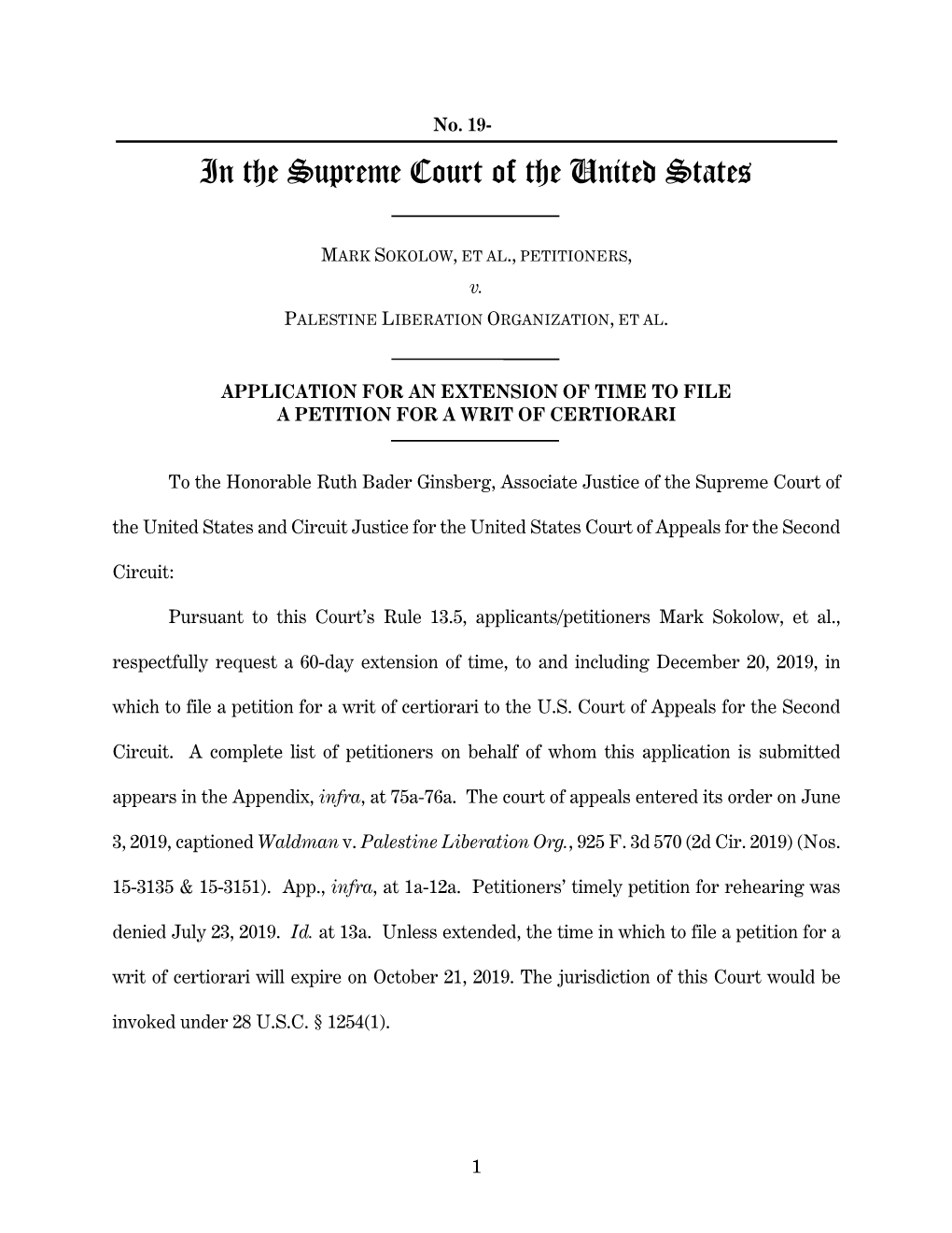 Application for an Extension of Time to File a Petition for a Writ of Certiorari