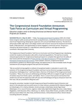 The Congressional Award Foundation Announces Task Force On