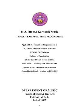B. A. (Hons.) Karnatak Music DEPARTMENT of MUSIC