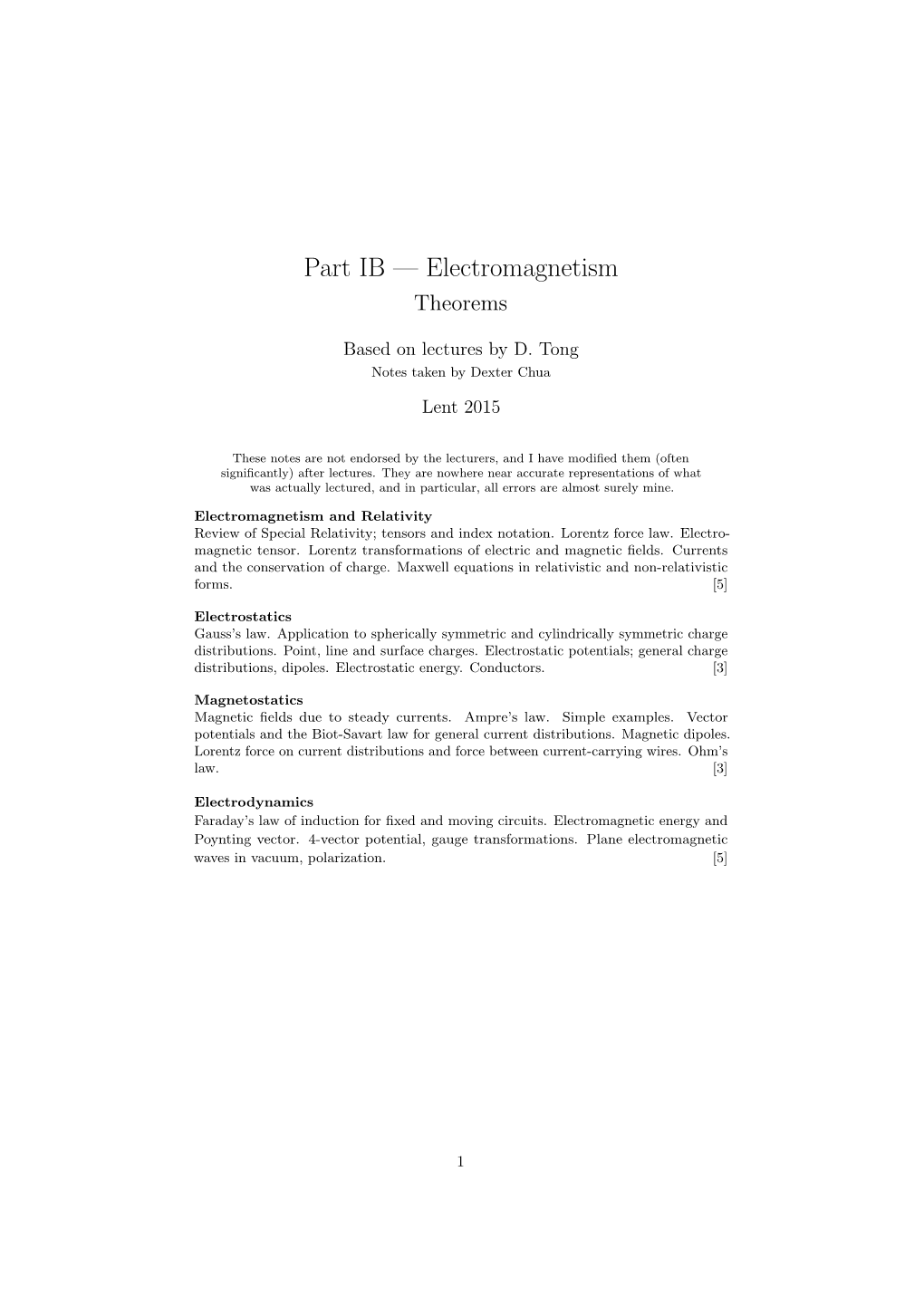 Electromagnetism Theorems