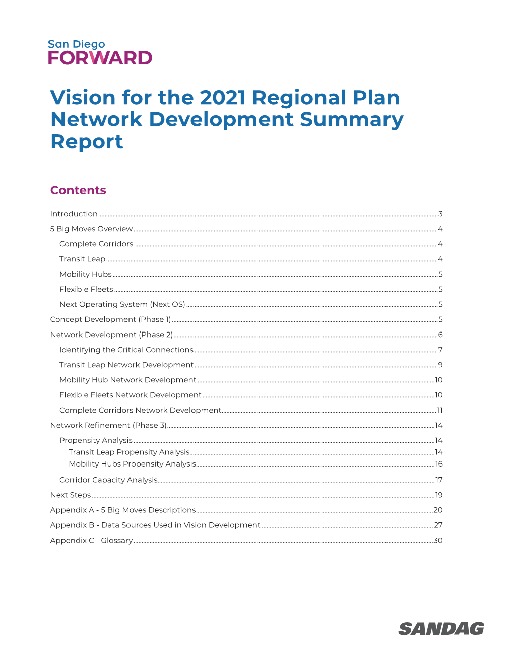 Vision for the 2021 Regional Plan Network Development Summary Report