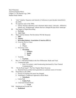 Starr-Waterman American Popular Music Chapter 15: the Internet Age, 2000‒ Student Study Outline