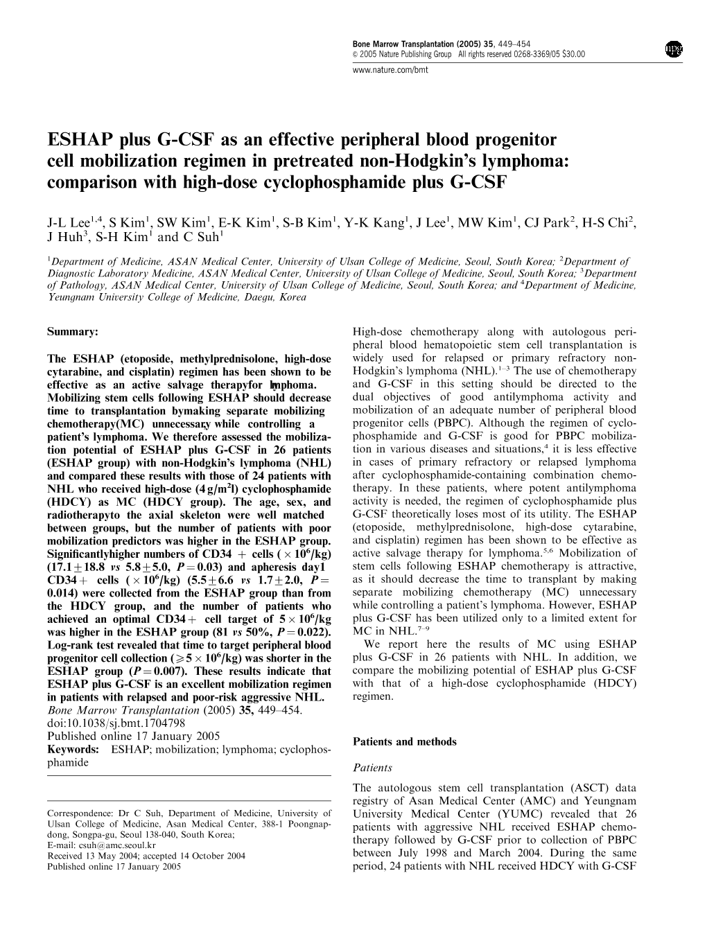 ESHAP Plus G-CSF As an Effective Peripheral Blood