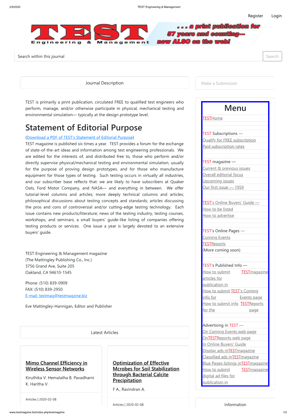 Statement of Editorial Purpose Menu