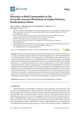 Diversity of Bird Communities in Tea (Camellia Sinensis) Plantations in Fujian Province, South-Eastern China