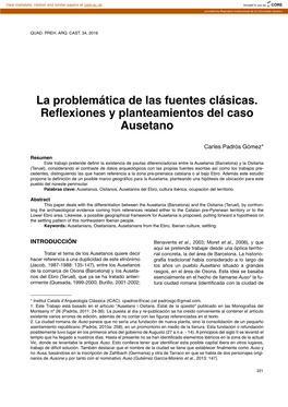 La Problemática De Las Fuentes Clásicas. Reflexiones Y Planteamientos Del Caso Ausetano