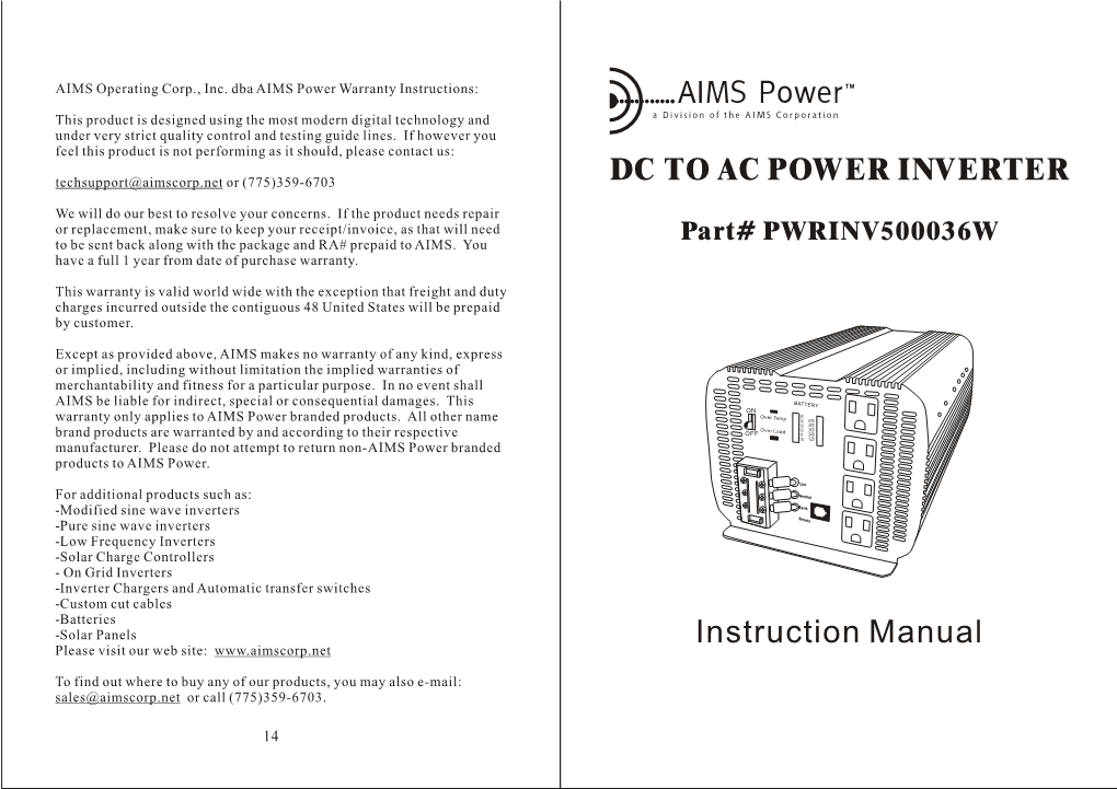 DC to AC POWER INVERTER Instruction Manual