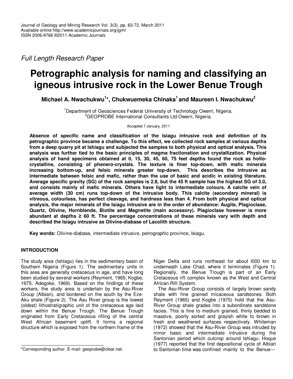 Petrographic Analysis for Naming and Classifying an Igneous Intrusive Rock in the Lower Benue Trough