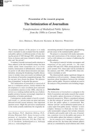 The Intimization of Journalism Transformations of Medialized Public Spheres from the 1880S to Current Times