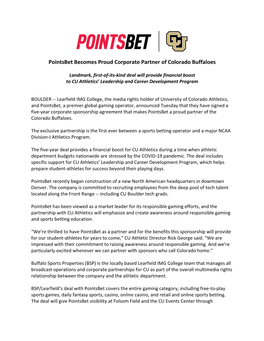 Pointsbet Becomes Proud Corporate Partner of Colorado Buffaloes