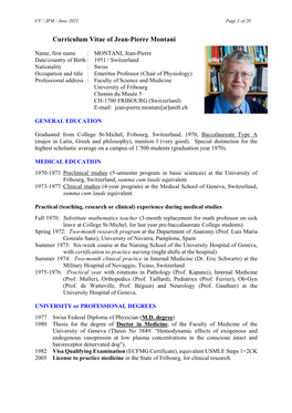 Curriculum Vitae of Jean-Pierre Montani