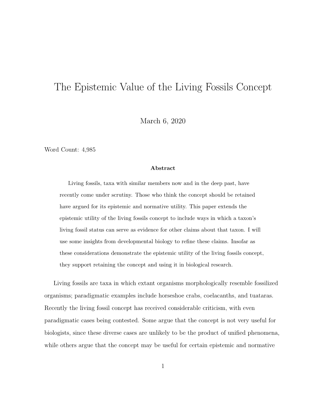 The Epistemic Value of the Living Fossils Concept