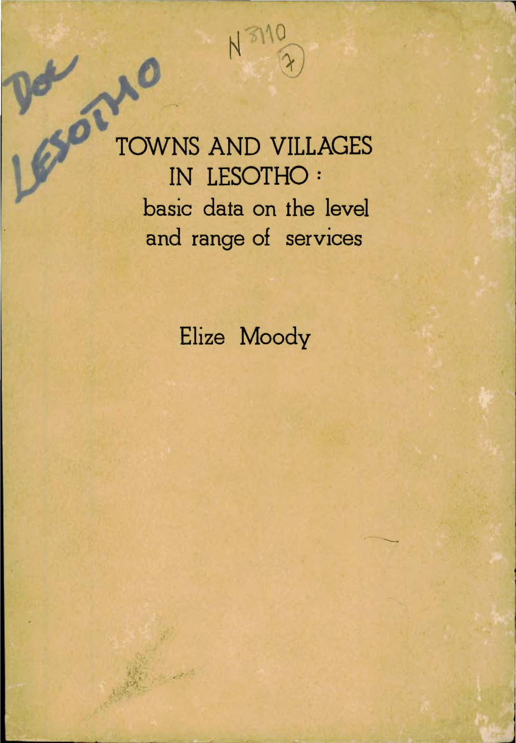 TOWNS and VILLAGES in LESOTHO: Basic Data on the Level and Range of Services