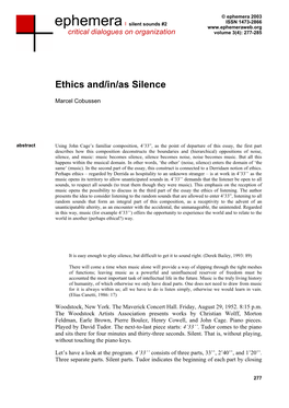 Ethics And/In/As Silence