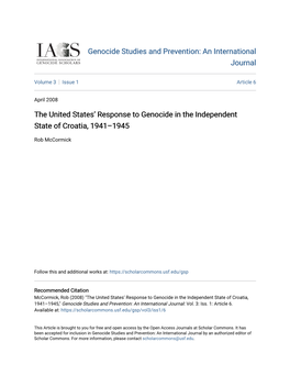 The United States' Response to Genocide in the Independent State of Croatia, 1941–1945