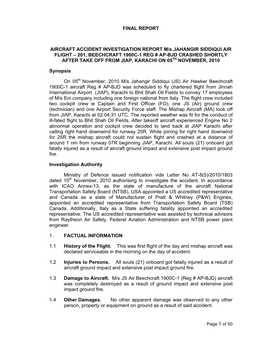 Aircraft Accident Investigation Report M/S Jahangir Siddiqui Air Flight