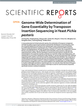 Genome-Wide Determination of Gene Essentiality by Transposon Insertion Sequencing in Yeast Pichia Pastoris