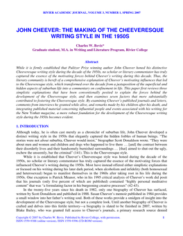 John Cheever: the Making of the Cheeveresque Writing Style in the 1950S